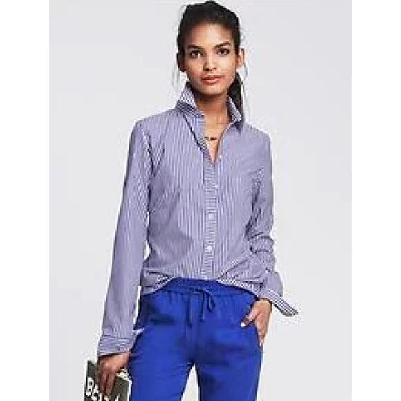 Abercrombie & Fitch Blue & White Striped Button-Down Shirt Long Sleeve - Size L - Picture 1 of 7